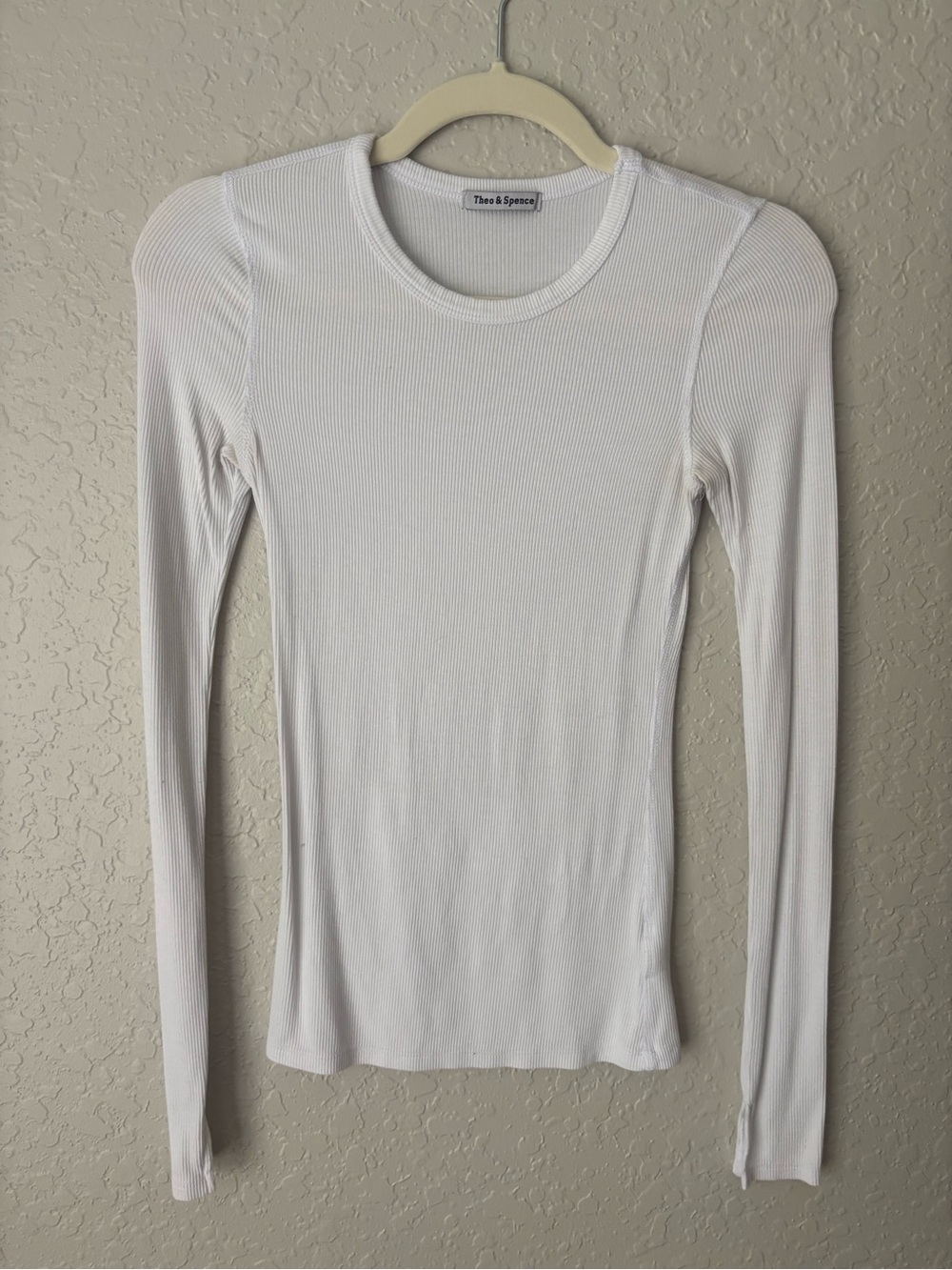 Theo & Spence White Ribbed Long Sleeve Tee